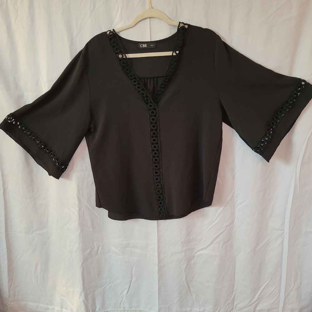 CBR Black Women's Top with Lace Trim
